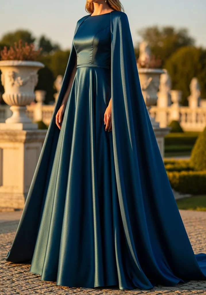21 Cape Summer Wedding Guest Dresses for Elegant Style 19 Jewel tone satin cape dress