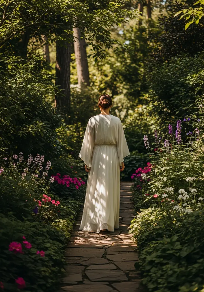 15 Boho Summer Wedding Guest Dresses for Effortless Style 14 Woman in cream flowy dress with kimono sleeves