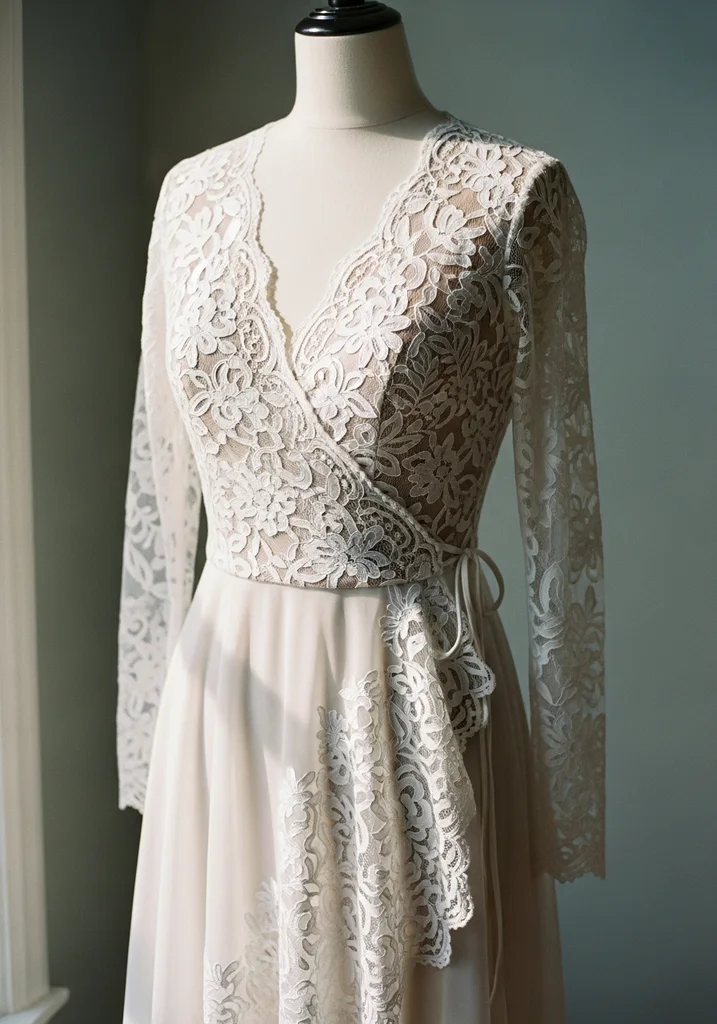 Lace wrap dress for wedding guest