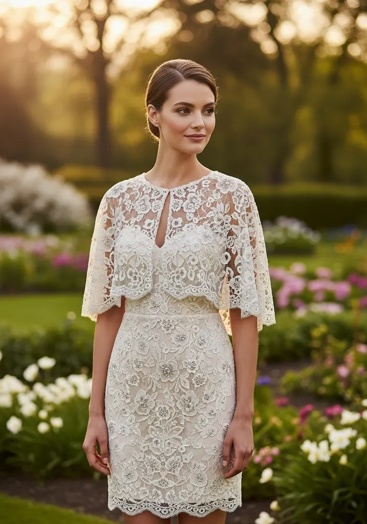 21 Cape Summer Wedding Guest Dresses for Elegant Style 4 Lace mini cape dress with embroidery