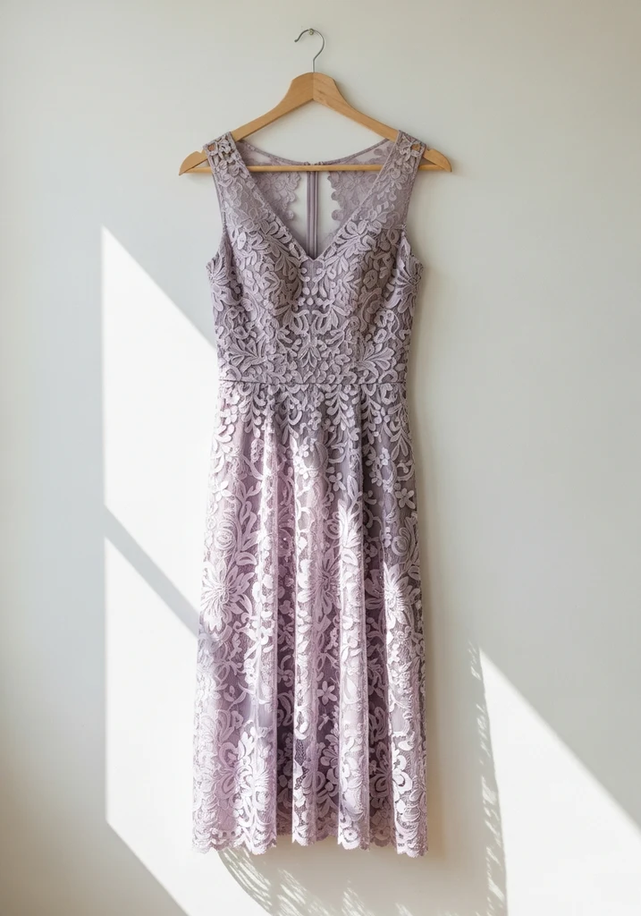 Lavender lace midi dress with embroidery