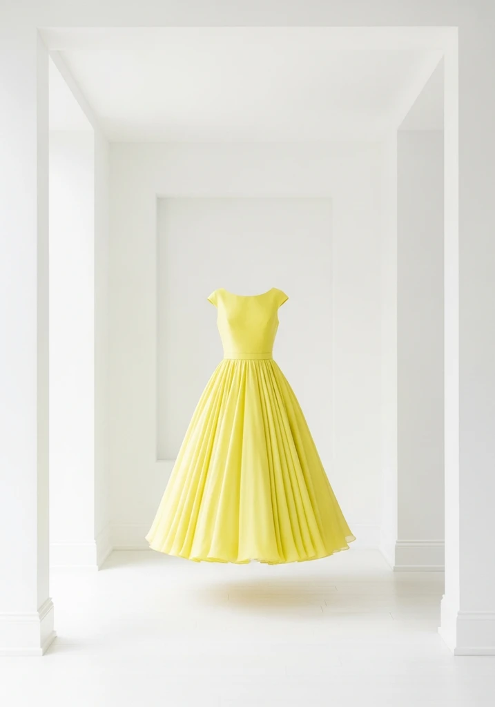 Lemon yellow tea length wedding guest dress