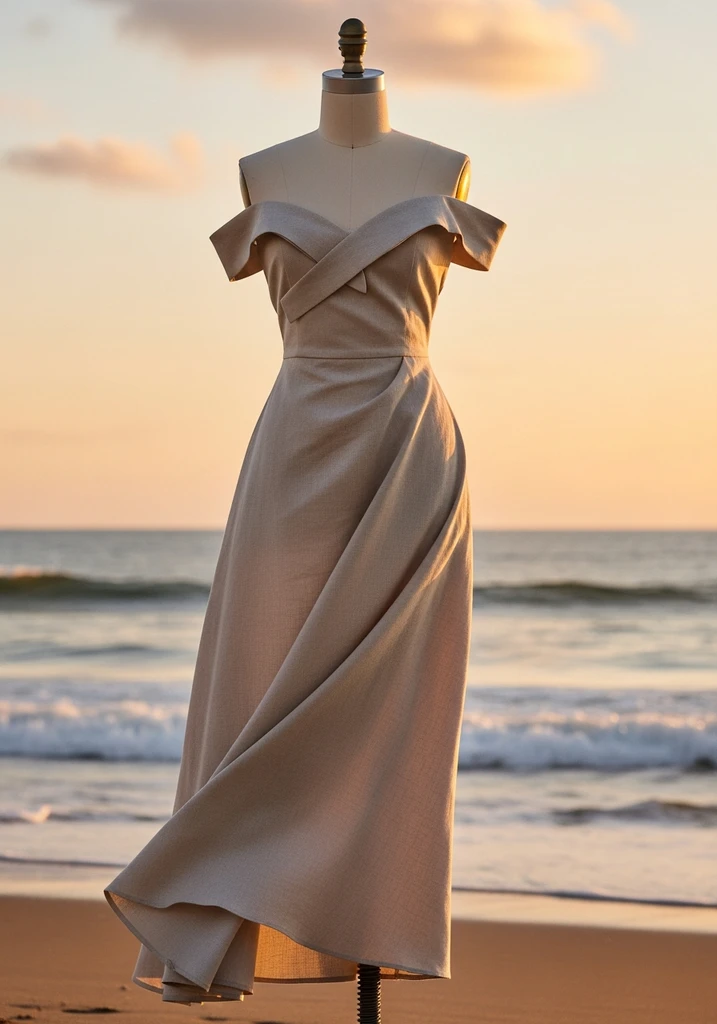 21 Off Shoulder Summer Wedding Guest Dresses 12 Beige linen off shoulder dress for beach wedding