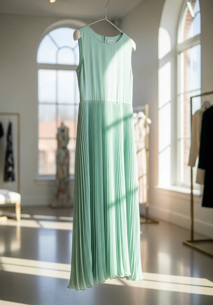 Mint sorbet pleated midi dress
