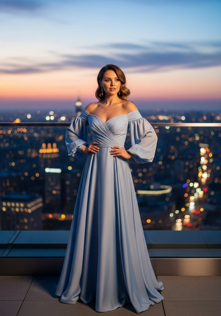 23 Light Blue Dresses for Wedding Guests 14 Light blue Off-shoulder Trumpet dress, modern and flattering.