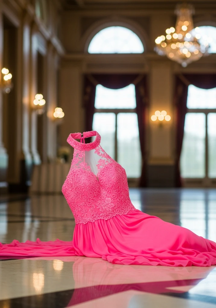 23 Hot Pink Summer Wedding Guest Dresses 5 Neon pink halter neck gown for formal wedding