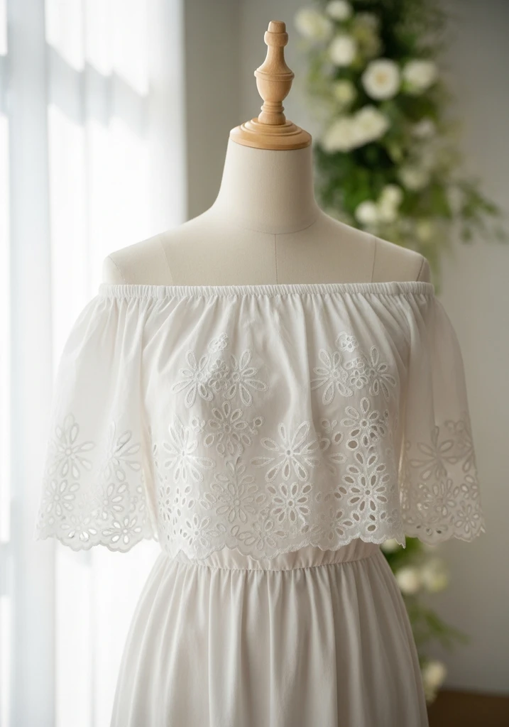 17 Garden Party Wedding Guest Dresses for Every Style 8 Off-shoulder cotton eyelet dress