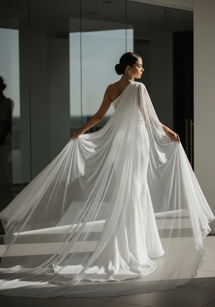 21 Cape Summer Wedding Guest Dresses for Elegant Style 22 One shoulder cape gown