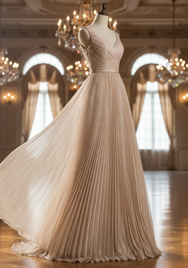 19 Best Chiffon Summer Wedding Guest Dresses 11 Pleated A line champagne chiffon dress