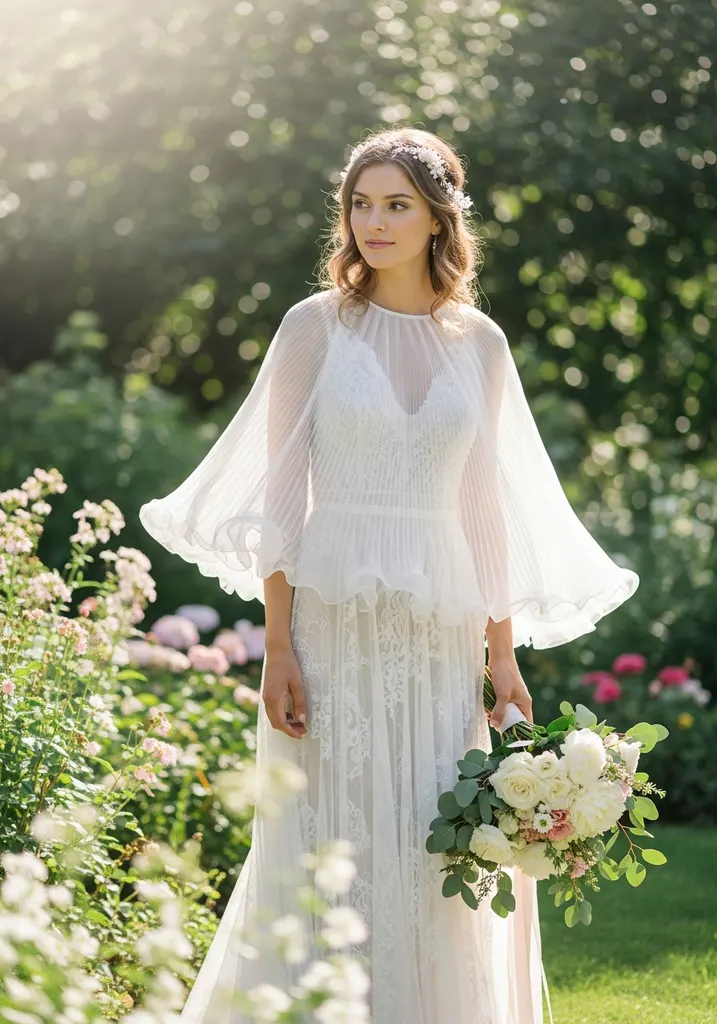 21 Cape Summer Wedding Guest Dresses for Elegant Style 8 Pleated organza capelet dress