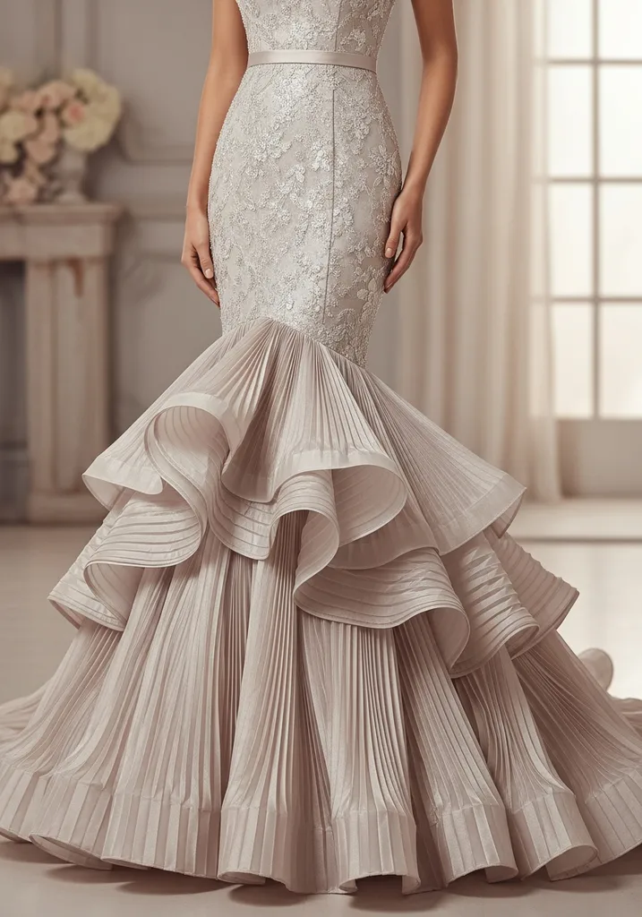 Pleated ruffle mermaid dress