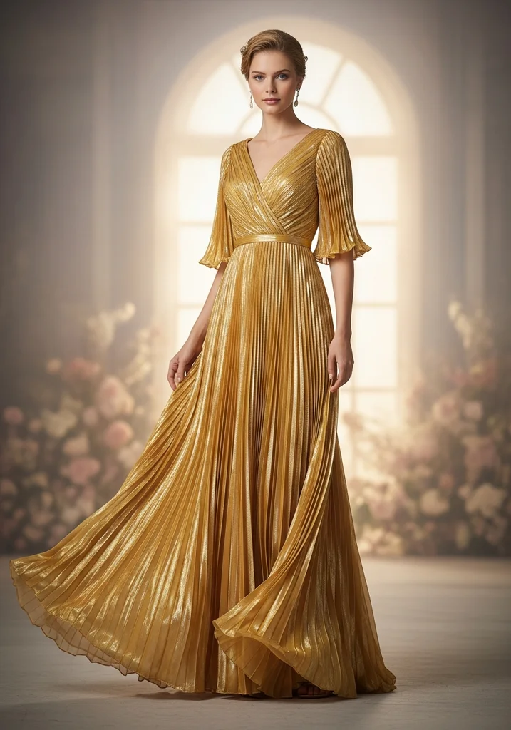 31 Best Sunset Ombre Summer Wedding Guest Dresses 31 Yellow and gold pleated silk maxi guest dress
