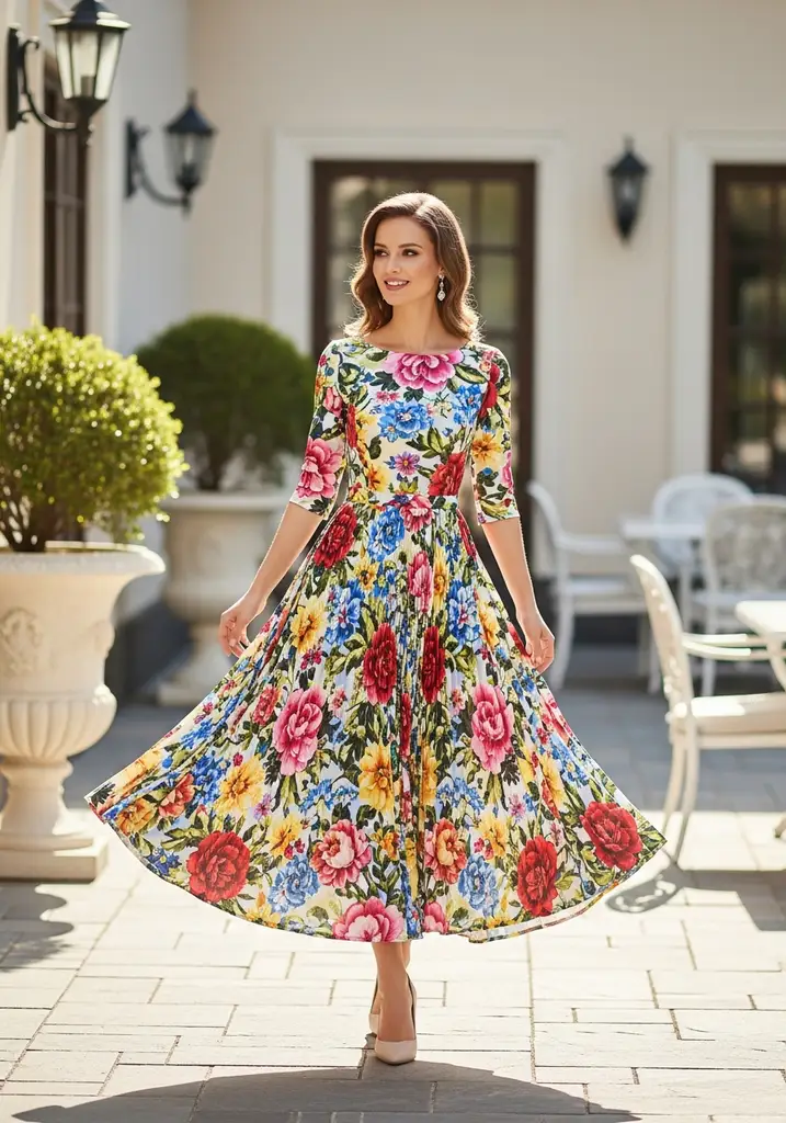 25 Floral Print Summer Wedding Guest Dresses 20 pleated-skirt-floral