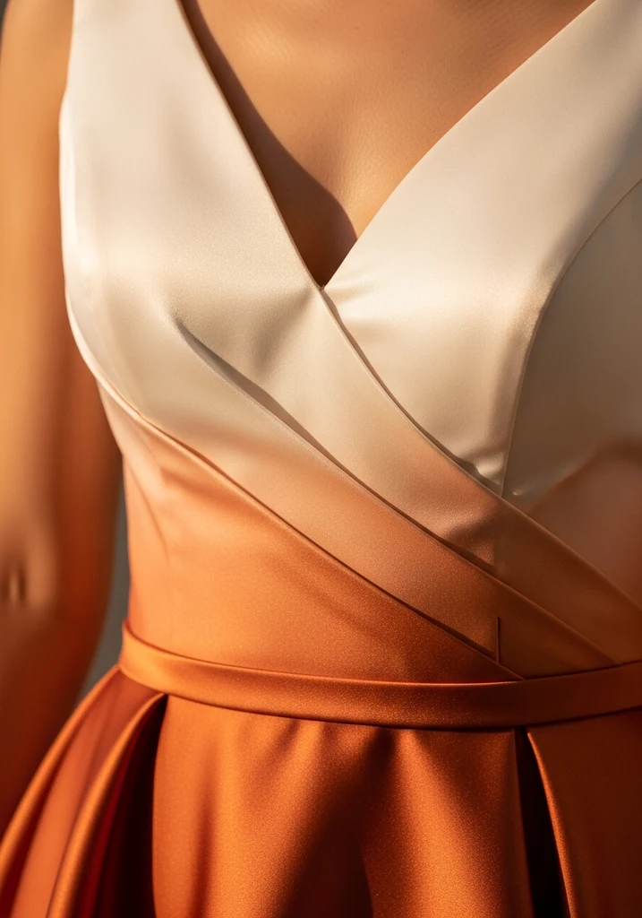 31 Best Sunset Ombre Summer Wedding Guest Dresses 21 Cream and burnt sienna satin guest gown