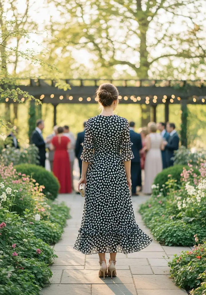 19 Best Chiffon Summer Wedding Guest Dresses 20 Polka dot black and white chiffon dress