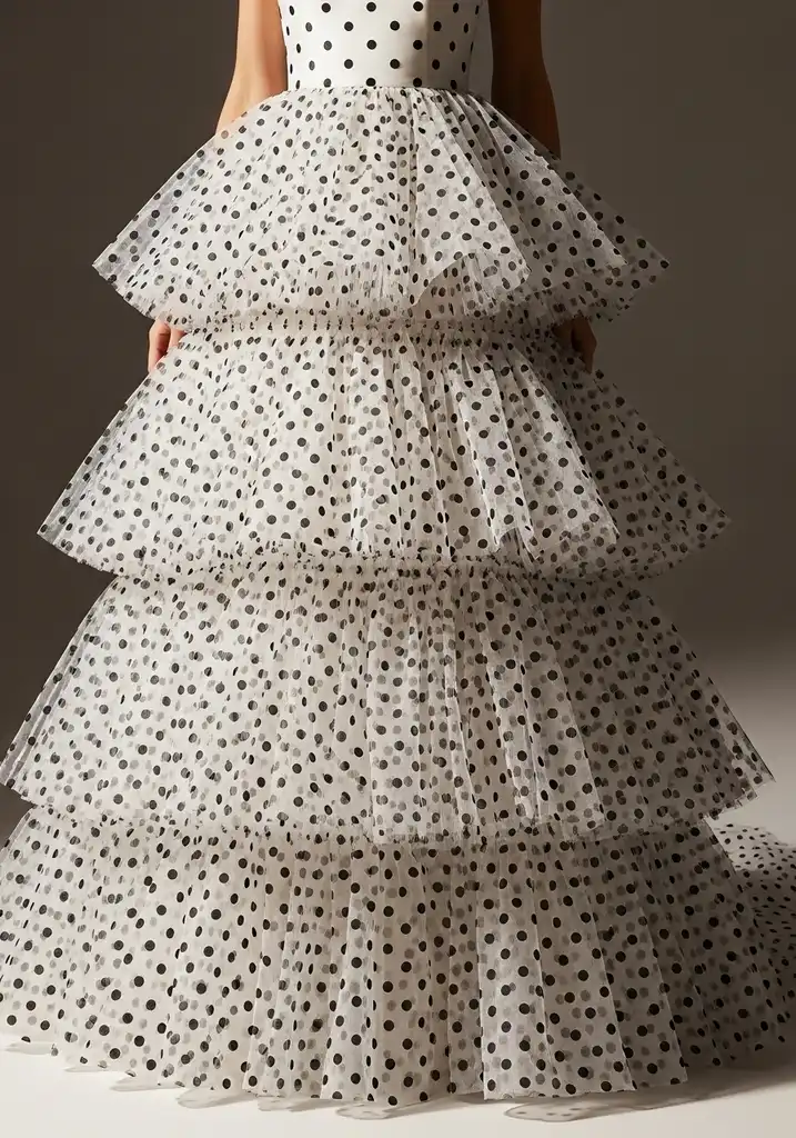 Polka dot tulle tiered ruffle dress