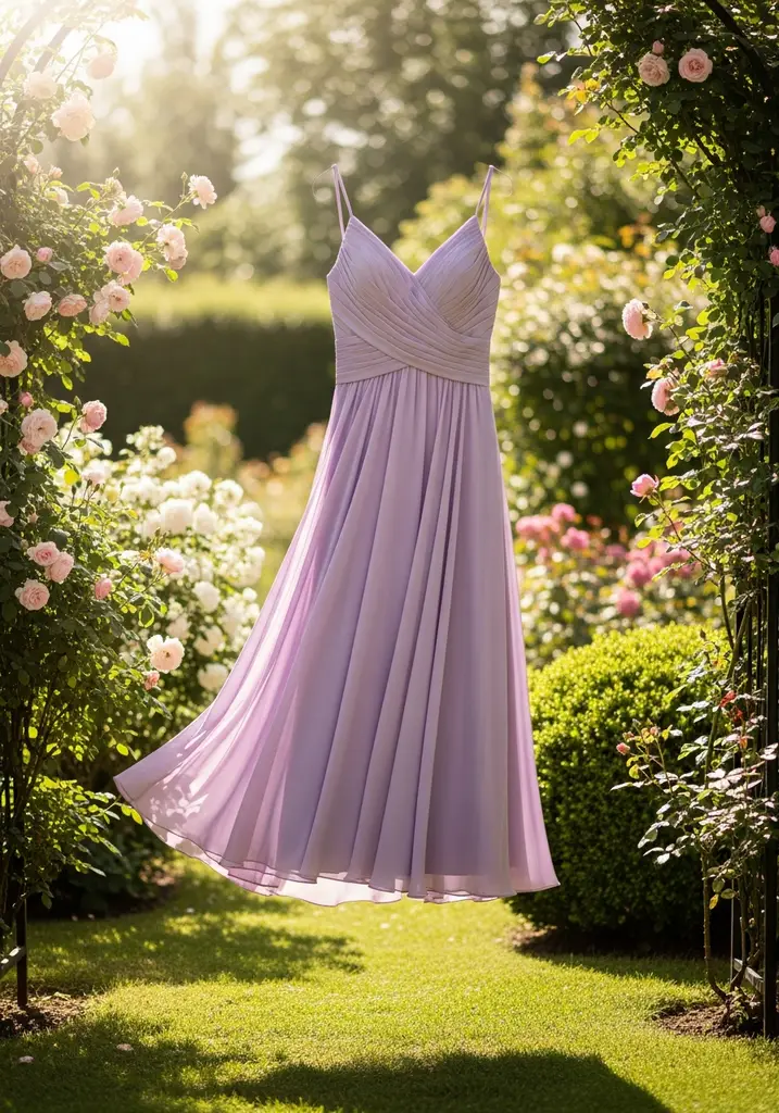 21 Lilac Summer Wedding Guest Dresses for Every Style 3 Lilac chiffon A line midi dress for summer weddings