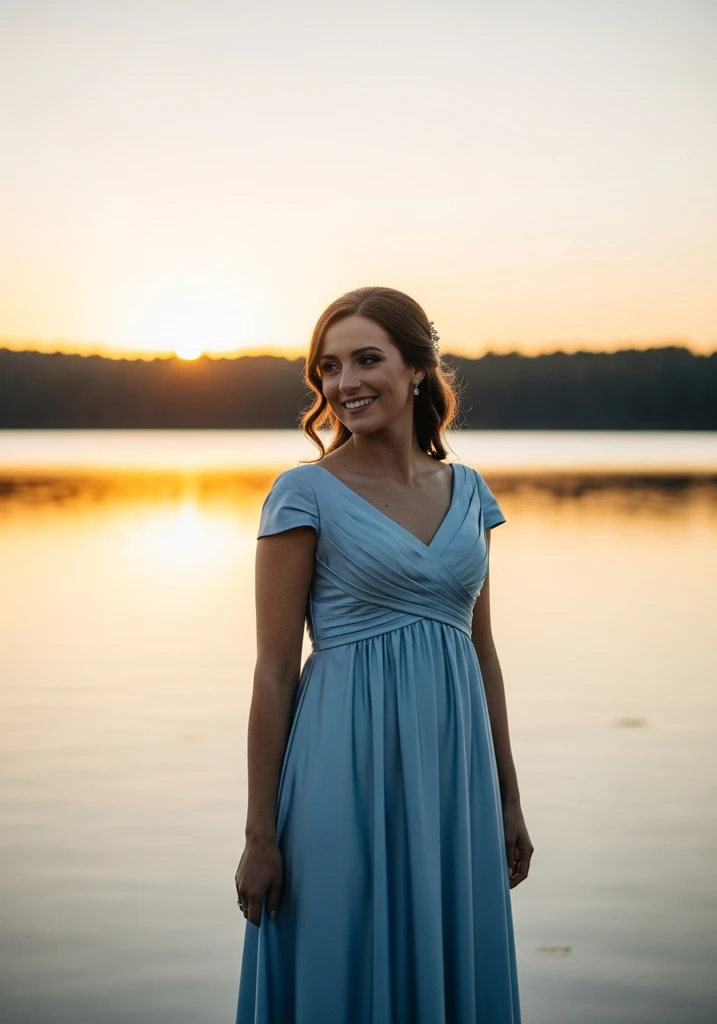 23 Light Blue Dresses for Wedding Guests 6 Light blue Satin Empire waist dress with Scoop neckline, romantic and comfortable.