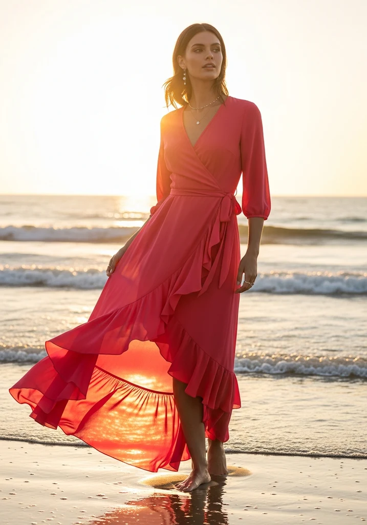 Ruffle hem wrap dress in yellow