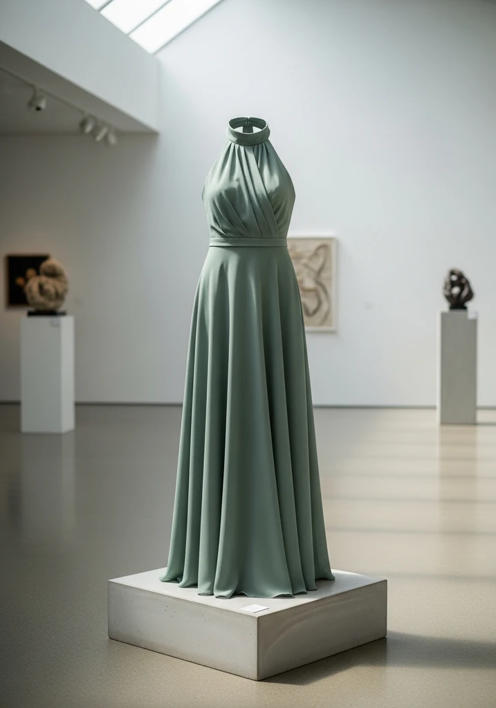 Sage green halter gown