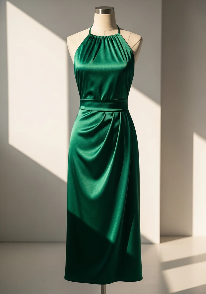 25 Midi Summer Wedding Guest Dresses for Every Style 6 Emerald green satin halter midi dress