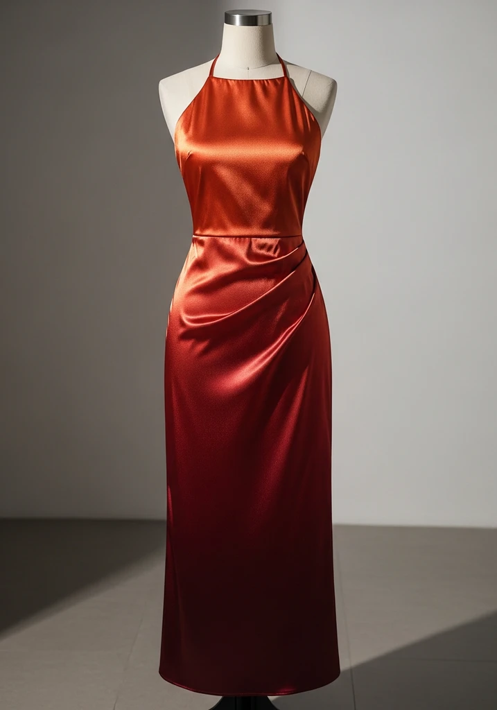 31 Best Sunset Ombre Summer Wedding Guest Dresses 4 Orange and burgundy satin halter midi dress