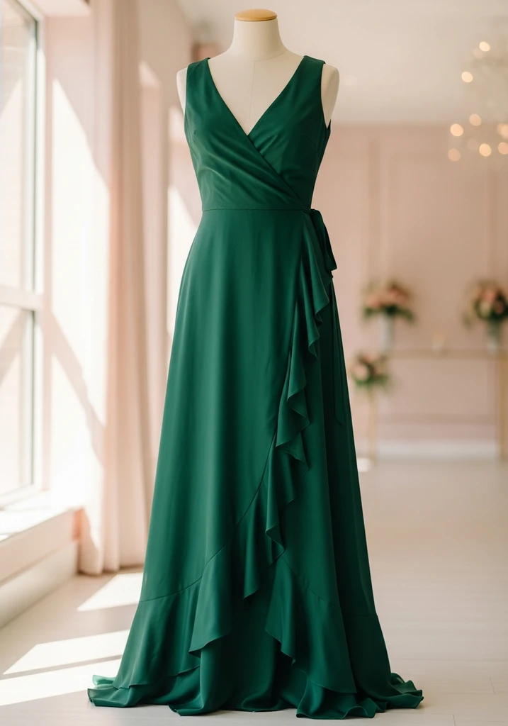 Silk wrap dress with ruffled hem
