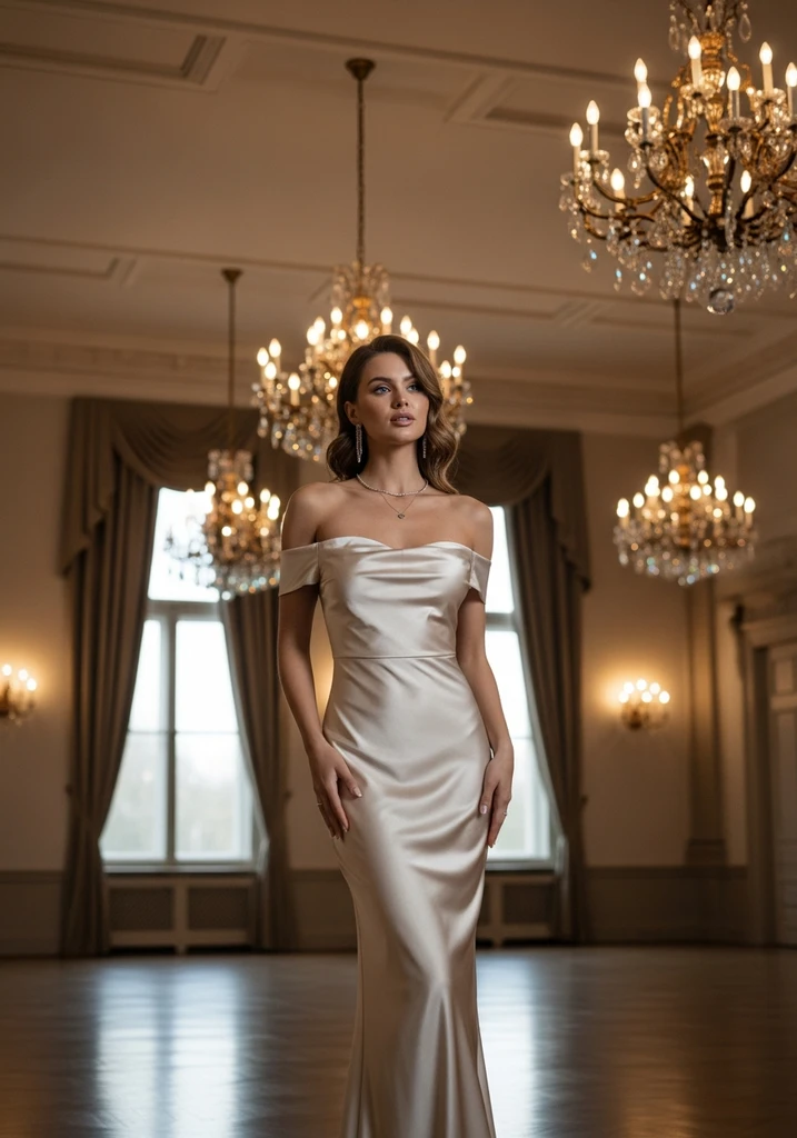 21 Off Shoulder Summer Wedding Guest Dresses 4 Champagne satin off shoulder guest dress