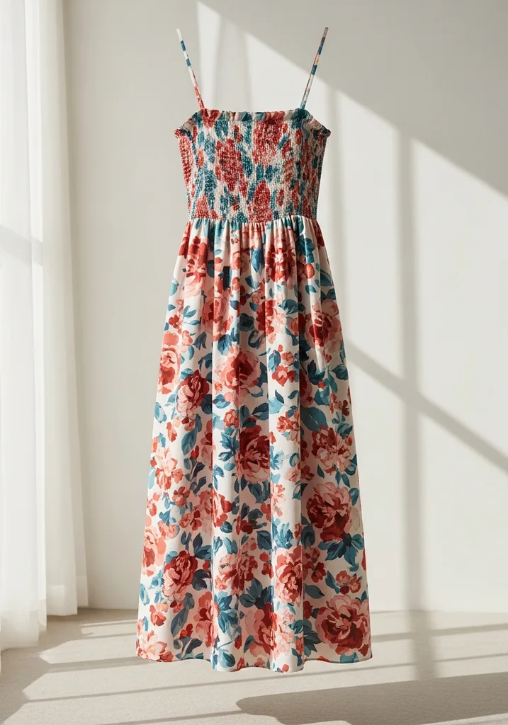 25 Midi Summer Wedding Guest Dresses for Every Style 18 Smocked bodice floral midi dress
