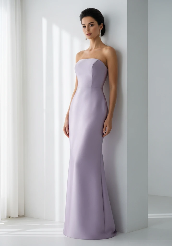 21 Lilac Summer Wedding Guest Dresses for Every Style 9 Lilac strapless column dress for formal wedding guest