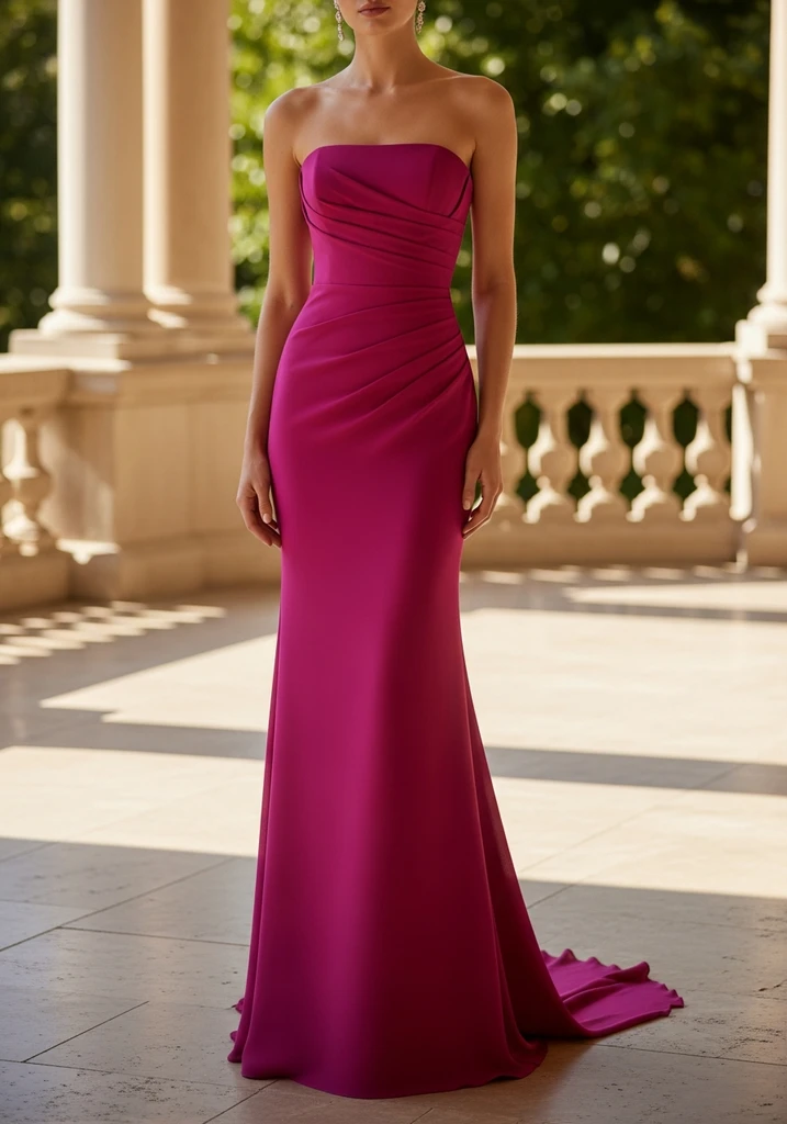Fuchsia strapless column dress for wedding