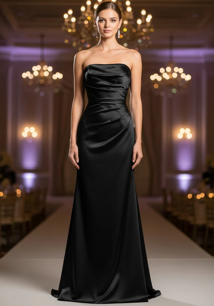 25 Silk Summer Wedding Guest Dresses for Elegant Style 11 Black strapless silk column dress