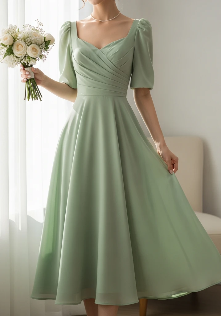 25 Midi Summer Wedding Guest Dresses for Every Style 21 Green sweetheart neckline midi dress