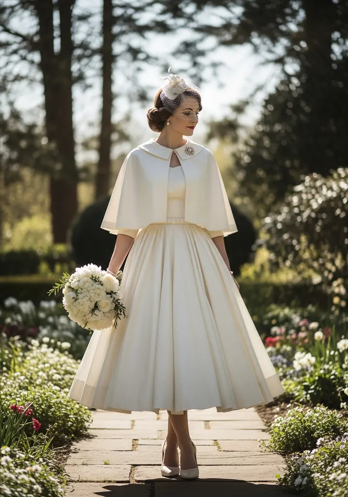 21 Cape Summer Wedding Guest Dresses for Elegant Style 20 Tea length taffeta cape dress