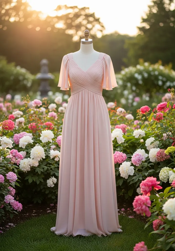 Peach empire waist dress with flutter sleeves