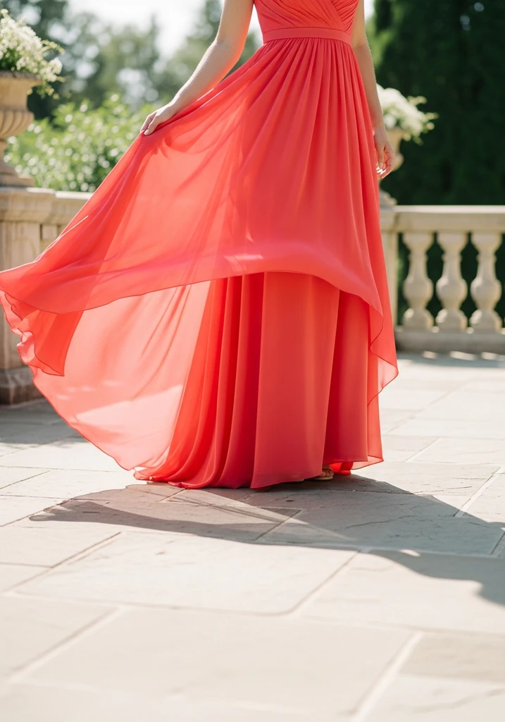Coral high low chiffon gown