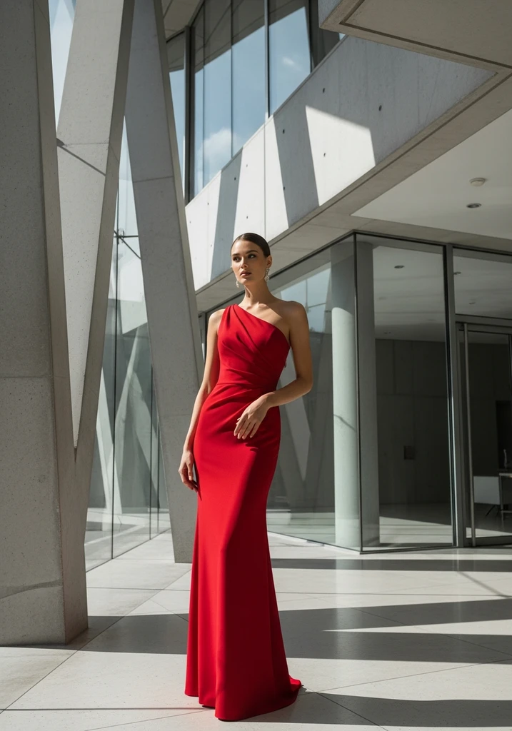 17 Destination Wedding Guest Dresses for Every Venue 8 Red one shoulder crepe column dress