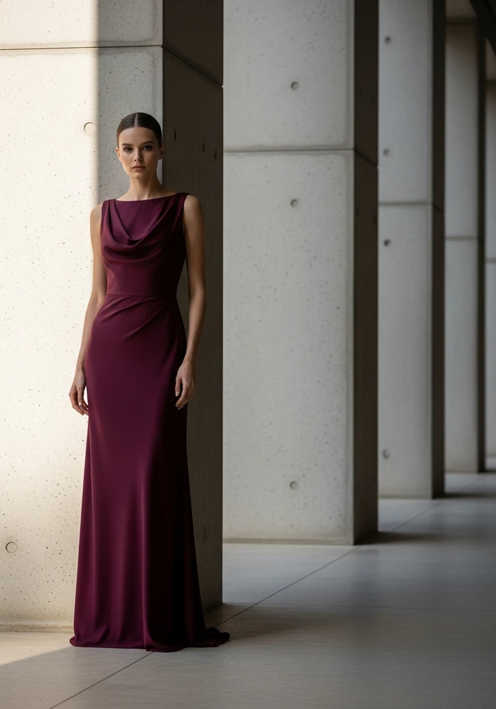 Burgundy strapless column dress