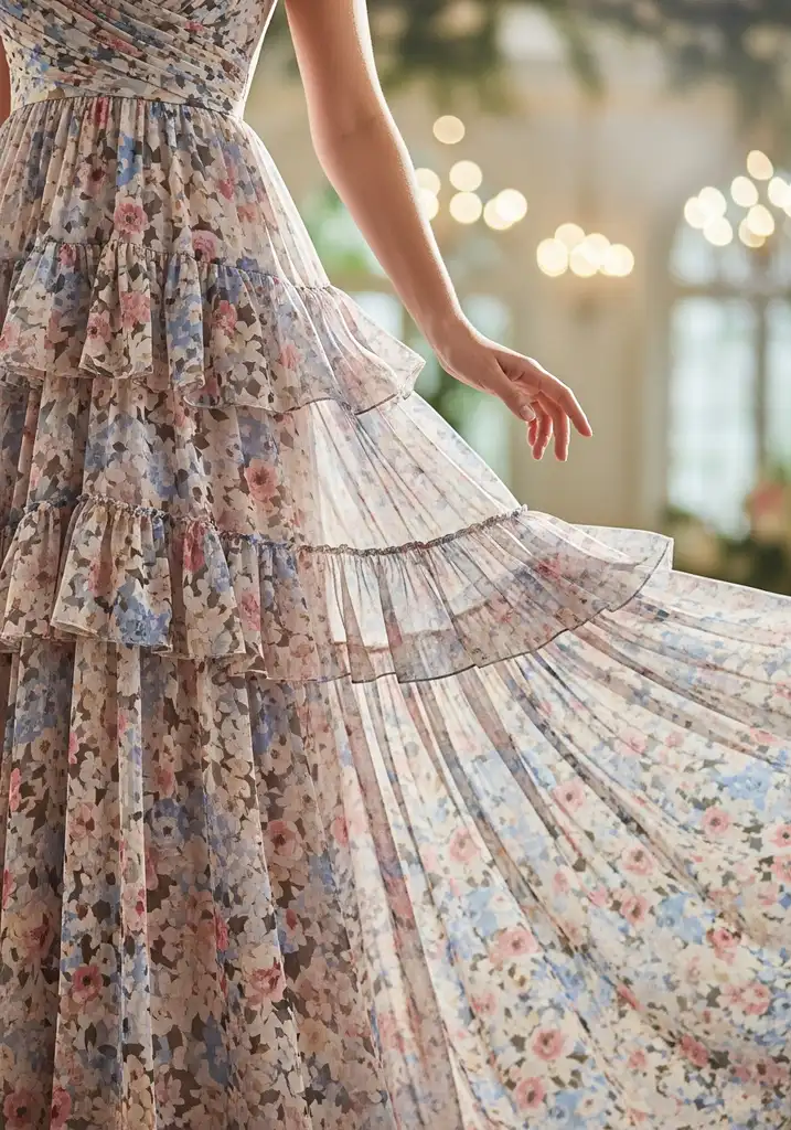 17 Garden Party Wedding Guest Dresses for Every Style 10 Tiered chiffon sundress for garden wedding