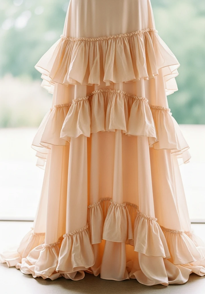 25 Silk Summer Wedding Guest Dresses for Elegant Style 7 Tiered peach silk ruffle dress
