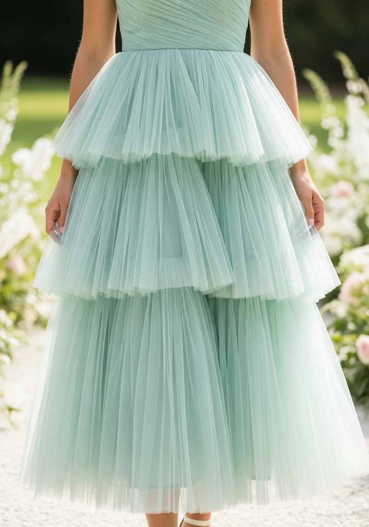 27 Summer Wedding Guest Dress Ideas for Every Venue 15 Mint green tiered tulle dress