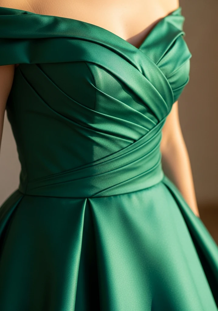 21 Off Shoulder Summer Wedding Guest Dresses 20 Emerald green taffeta off shoulder trumpet gown