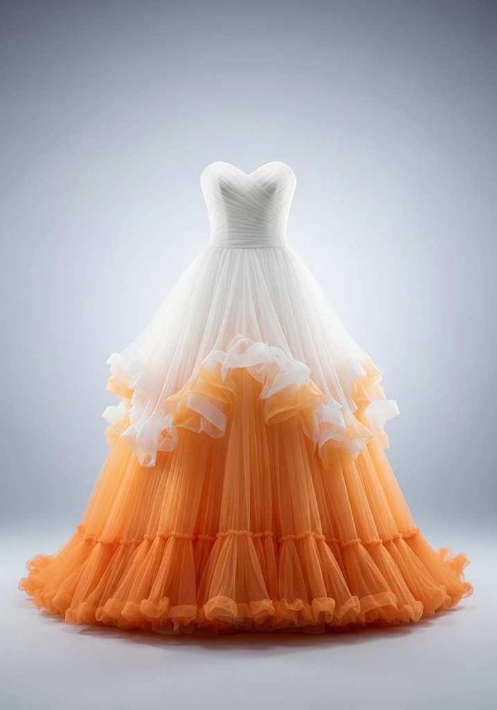 31 Best Sunset Ombre Summer Wedding Guest Dresses 7 White to tangerine tulle ombre ball gown