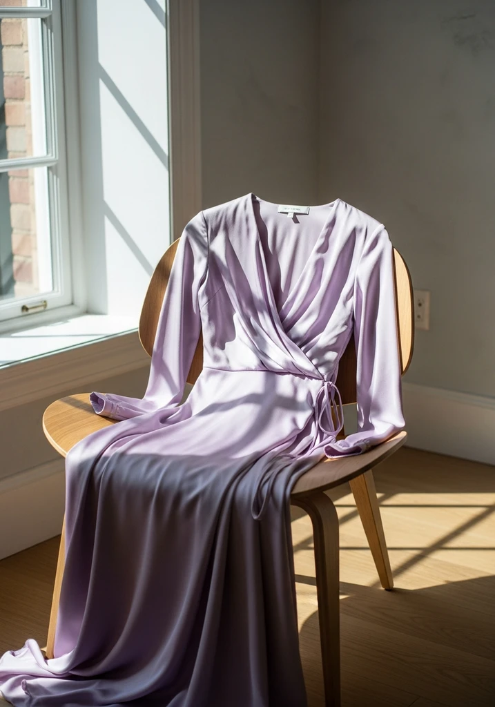 21 Lilac Summer Wedding Guest Dresses for Every Style 6 Lilac silk wrap dress with V neck for wedding guests
