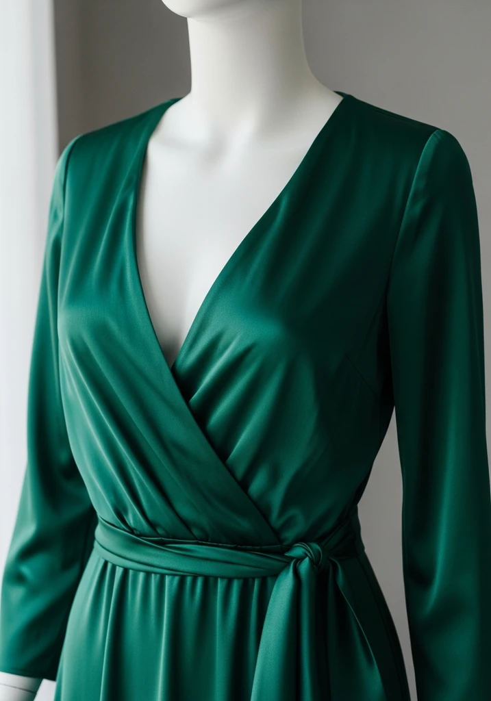 Emerald green silk wrap maxi dress