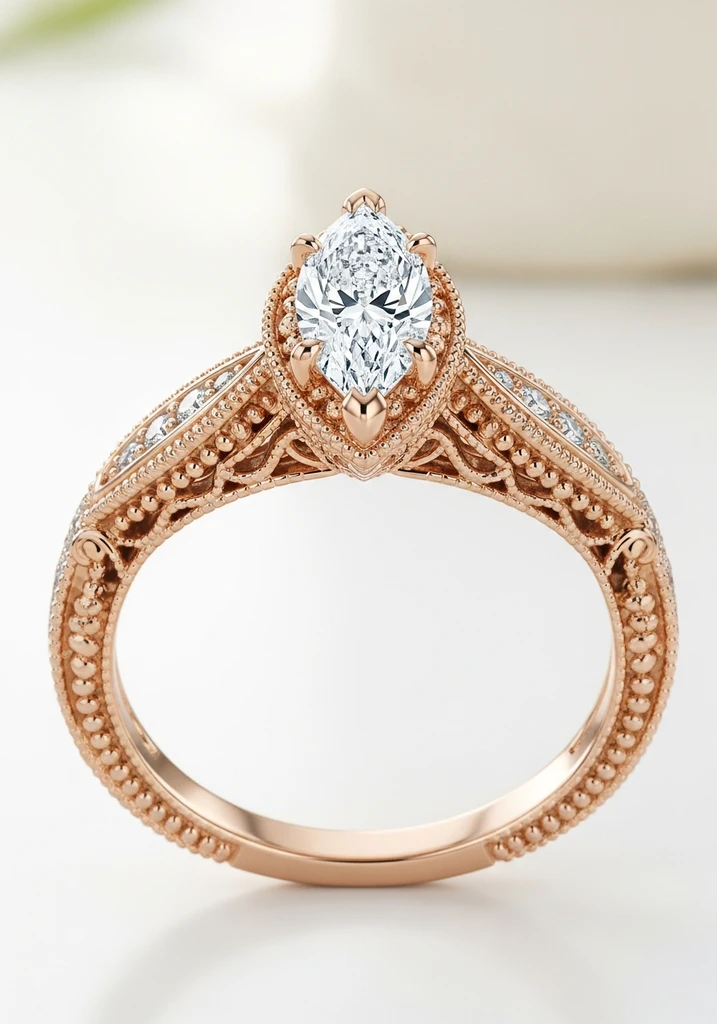 27 Captivating Marquise Engagement Ring Ideas 4 vintage-inspired-marquise-in-rose-gold