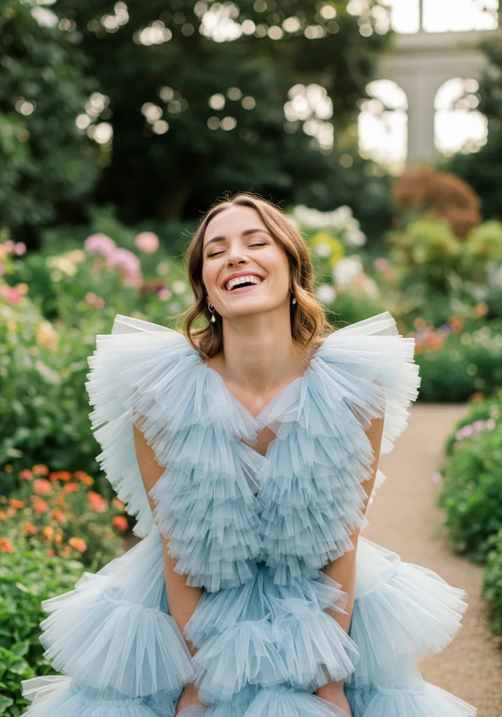 23 Light Blue Dresses for Wedding Guests 15 Light blue Ruffled Tulle dress with Sweetheart neckline, whimsical and romantic.