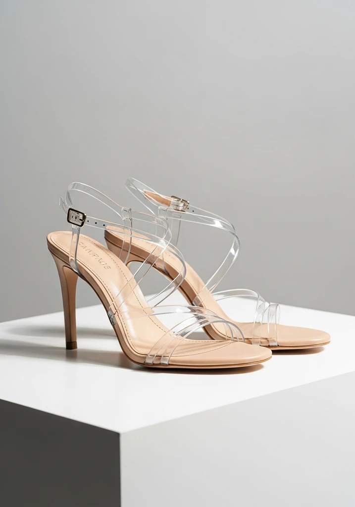 Clear strap stiletto sandals with nude soles