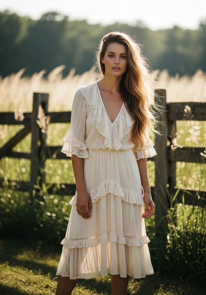 23 Tiered Summer Wedding Guest Dresses for Every Style 7 Boho chic ruffled tiered midi dress