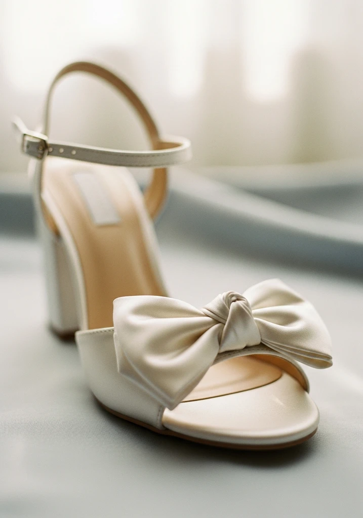 Top 17 Bridal Block Heel Shoes for Your Wedding Day 17 Delicate block heel sandal with bow detail on toe strap.
